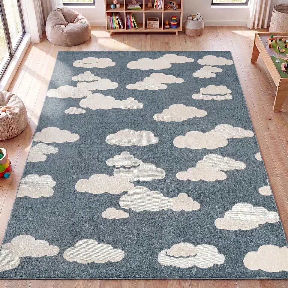 JONATHAN Y Hedwig High-Low Cloud Dark Blue/Ivory 3x5 Indoor/Outdoor Area Rug, Youth Scandi, Kids, Modern, Cottage, Transitional for Bedroom,Kitchen,Living Room,Non Shedding,Easy-Washing (SCN105B-3)