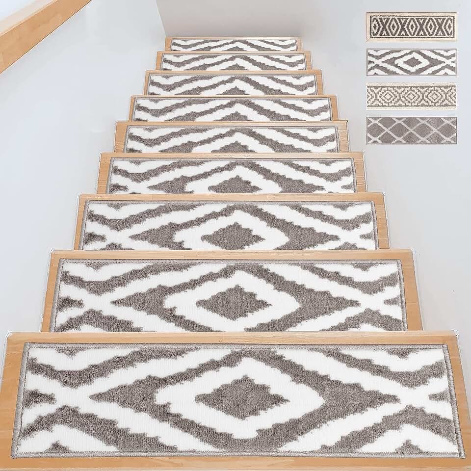 Treppenstufen Matten - Stufenmatten innen 15er Set 71x21 cm groß weich Treppenteppich mit rutschfeste Teppichrückseite | Treppen Teppich Modern extra dick 1 cm Bequemes Fussgefühl
