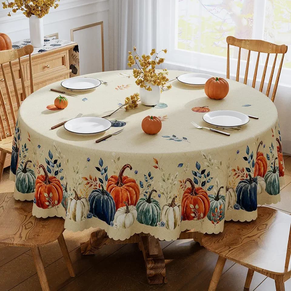 Siilues Fall Tablecloth Round 70x70 Inch Thanksgiving Home Party Decor