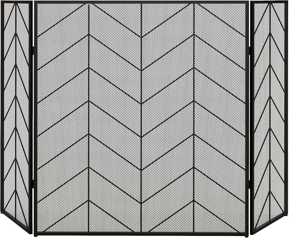 HOMCOM Funkenschutzgitter 3-Teilig Feuerschirm Stahl 135 x 85 cm Schwarz