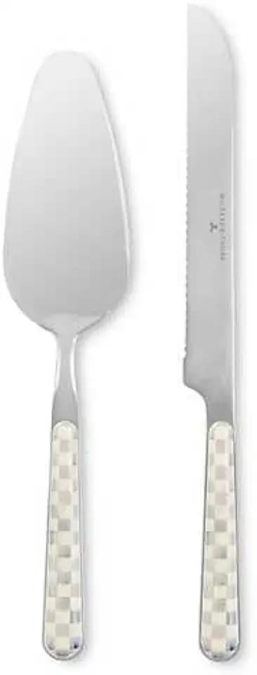 MACKENZIE-CHILDS Bistro Cake Serving Set, Gray-and-White Sterling Check