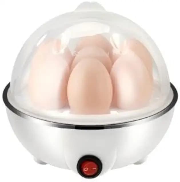 110V Rapid Egg Cooker for Hard Boiled Eggs with 7-Egg Capacity, BPA Free, Automatic Shut-Off & Boil-Dry Protection, Stainless Steel Heating Plate and Measuring Cup Included (White)