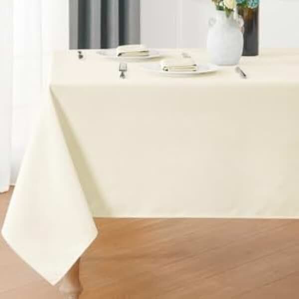 Veblandy Rectangle Tablecloth 60x104 inch Linen Textured Waterproof Table Cloth Stain and Wrinkle Resistant Washable, Decorative Fabric Table Cover for Outdoor and Indoor Use, Ivory