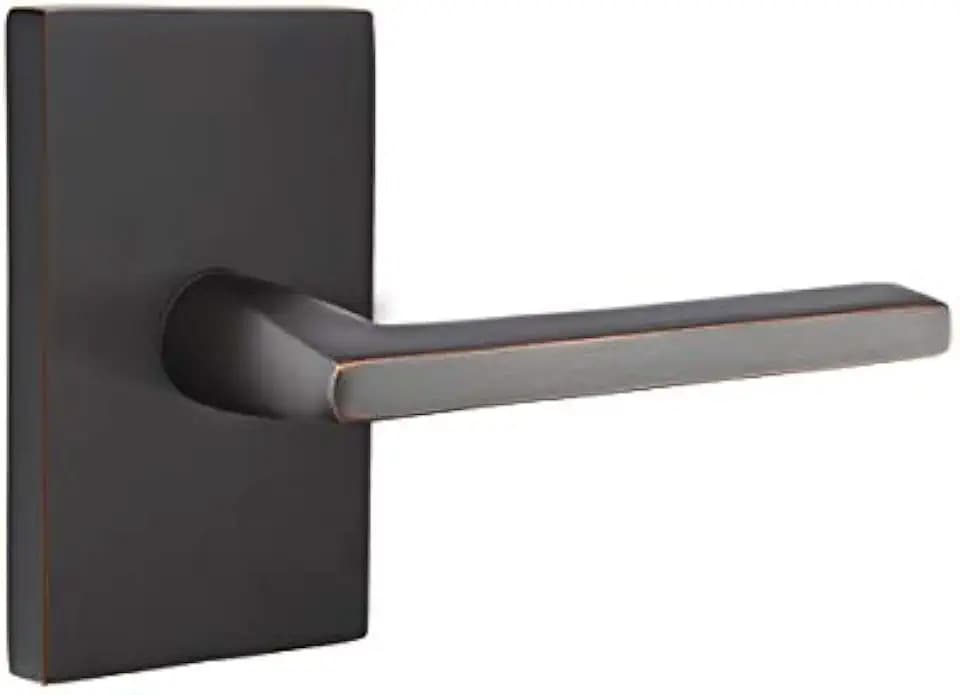 Emtek Privacy Set, Modern Rectangular Rosette, Helios Lever, Oil Rubbed Bronze, LH