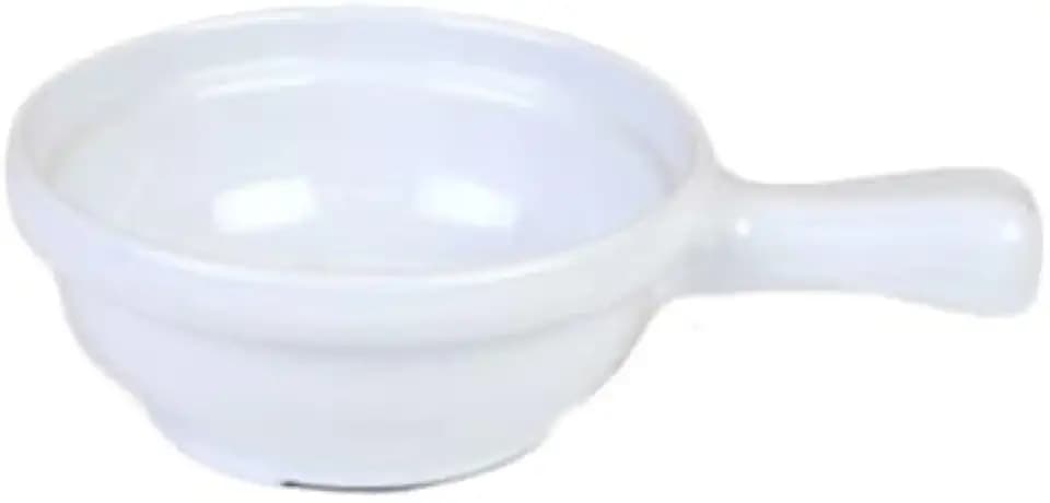FSE CR305W Soup Bowl, 10 oz., 6-3/4" x 4-1/4" x 2" deep, with Handle, Break-Resistant, Dishwasher Safe, Melamine, White, BPA Free, NSF, Pack of 12