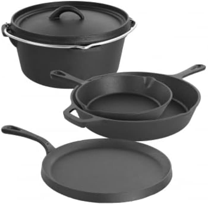 MEGACHEF MCCI-440 5 PIECE PRE-Seasoned CAST Iron Kitchen COOKWARE Set with POTS Pans