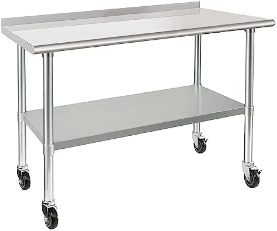 HARDURA Stainless Steel Table with Wheels 24X48 Inches, 2" Backsplash