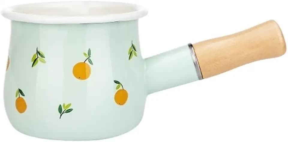 Enamel Milk Pot With Wooden Handle Gas Stove Induction Cooke Baby Breakfast Milk Coffee Saucepan Cookware(Orange)