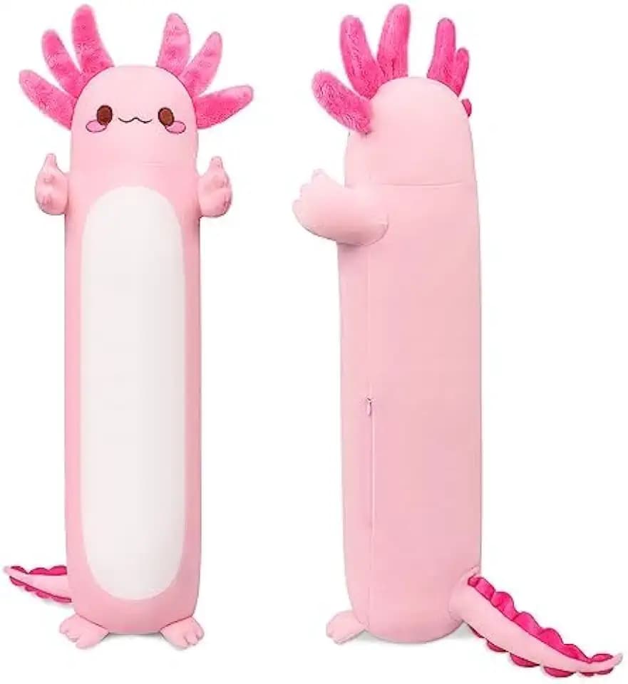 Auspicious beginning 20" Cute Axolotl Stuffed Animal Plush Pillow, Soft Kawaii Cat face Pink Axolotl Body Pillow Long Plush Doll Standing Hugging Pillow Toys for Kids Children Adults Gifts