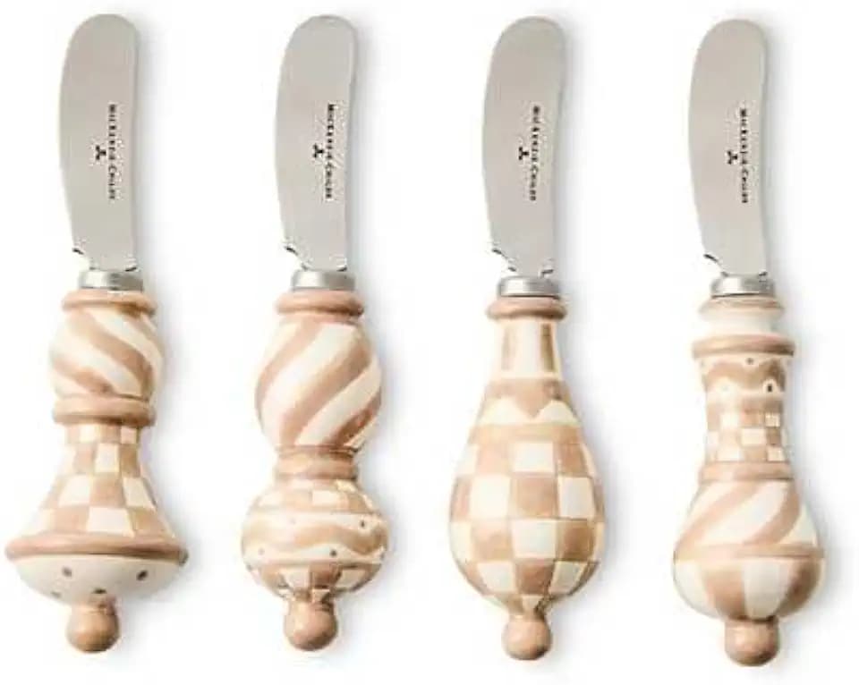 MACKENZIE-CHILDS Ceramic Party Spreaders Set, Brown-and-White Mocha Check