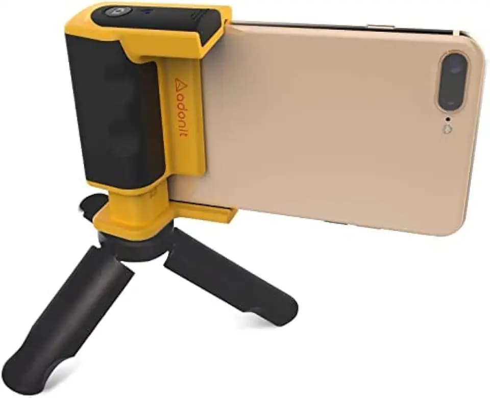 Adonit PhotoGrip Shutter Remote Selfies Bluetooth mit Stabiler Aufnahme, kompatibel mit iPhone X/XR/XS oder Neuer, Samsung Galaxy/Android Smartphones – Gelb
