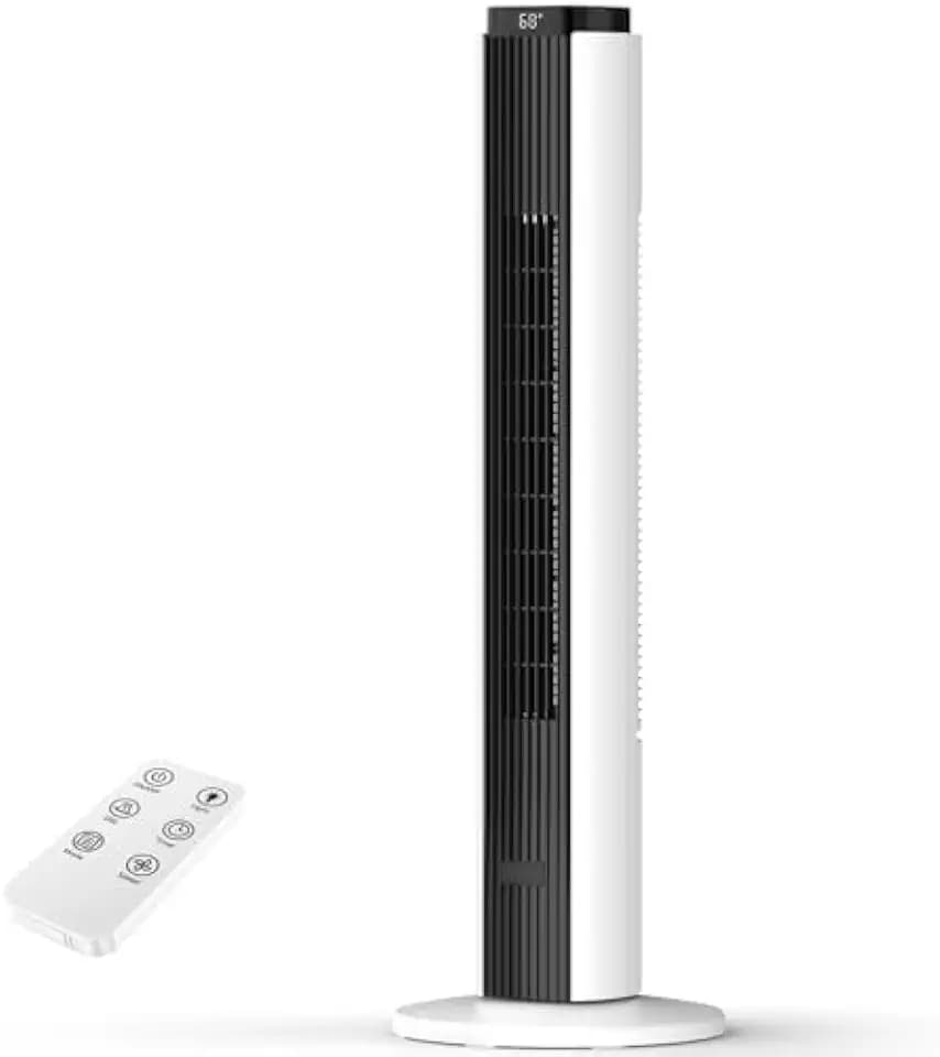 Electactic Tower Fan for Bedroom 23ft/s Fan with Remote Quiet Bladeless Standing Fan for Indoor, 4 Mode, 6 Speeds, 80° Oscillating, 12H Timer for Home Office, 37", Black White