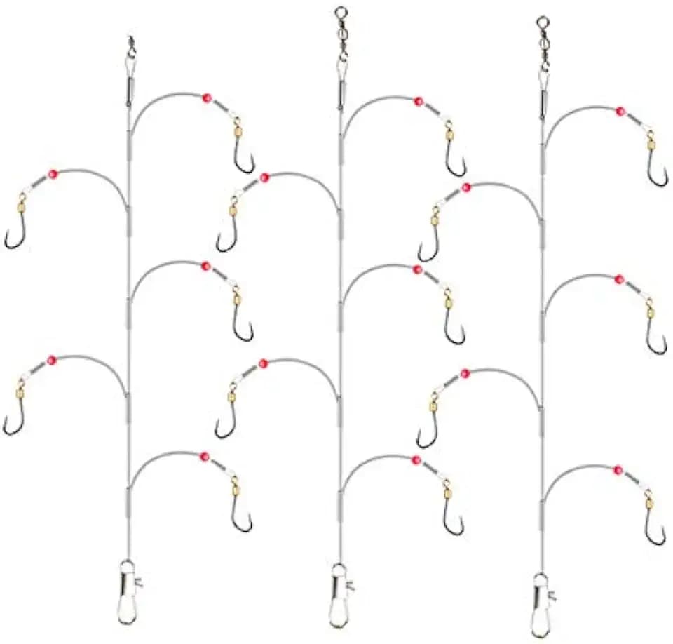 Fishing Hook with Leader,5 Hooks Fishing Rig-7 Strands Nylon Coated Fishing Leader with Swivle,Snap,Hooks