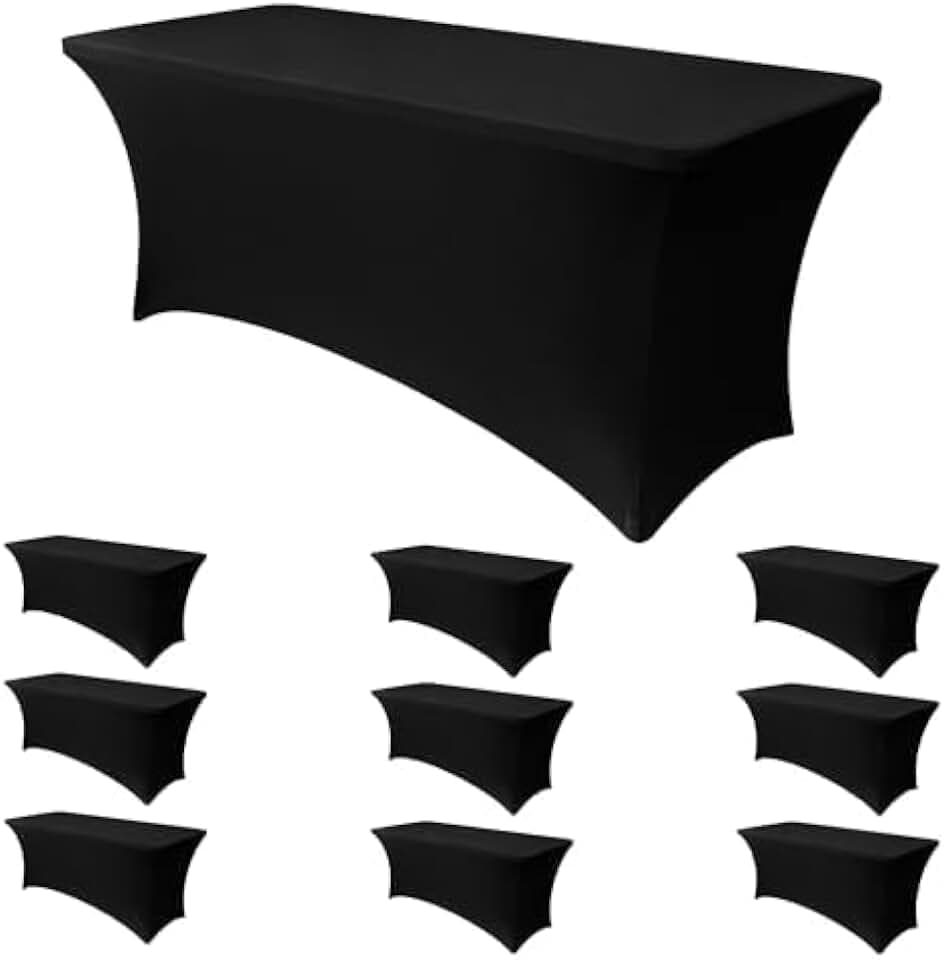 Obstal 10 Pack Stretch Spandex Table Covers for 6 Foot Tables, Black