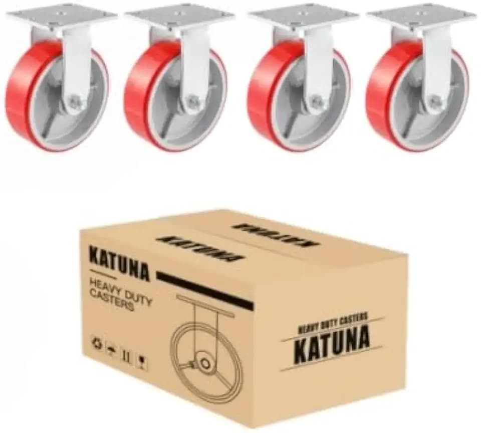 4" Rigid Heavy Duty Industrial Casters, Cast Iron Core PU Wheels, 3200 LBS Total Load, Anti-Corrosion Industrial Machine Caster Set of 4