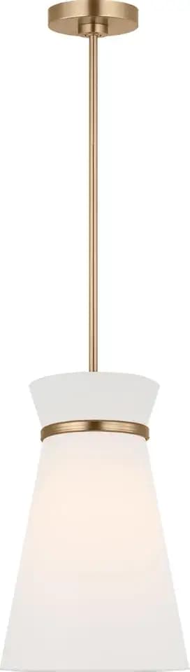 Generation Lighting GLP1751SB Fynn Traditional 1-Light dimmable Ceiling Hanging Single Pendant Fixture in Satin Brass Gold Finish with a White Linen Fabric Shade