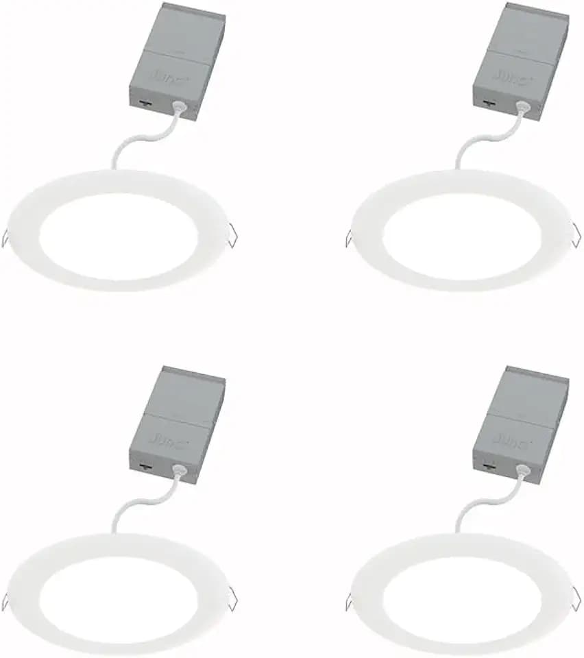 Juno LED Recessed Lights 6 Inch Round Wafer Downlight, 5-in-1 Switchable White Color Temperature, 120 Volts, 6-Inch Ultra-Thin Flat Trim, Matte White, 4-Pack (WF6 SWW5 90CRI MW CP4 M2)