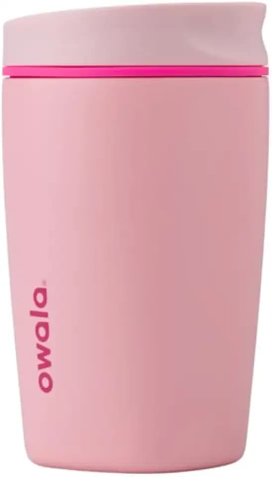 Owala SmoothSip Slider Insulated Stainless Steel Coffee Tumbler, Reusable Iced Coffee Cup, Hot Coffee Travel Mug, BPA Free 12 oz, Pink (Pucker Up)