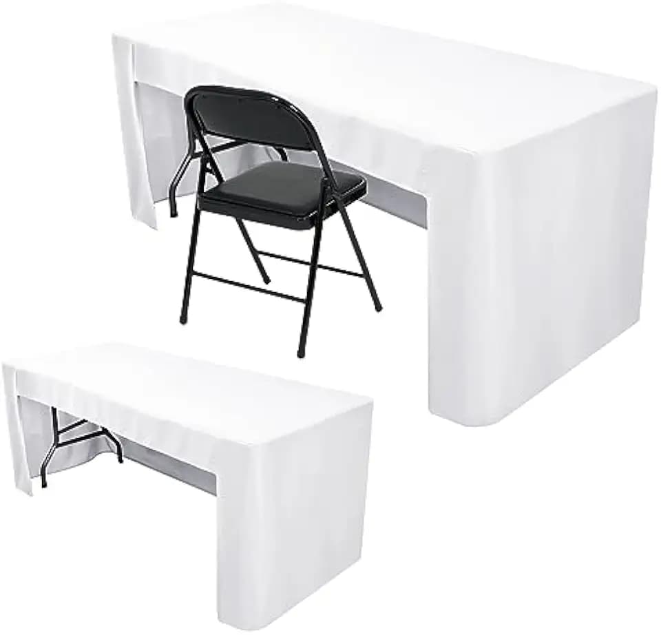 White Tablecloths For 8 Ft Rectangle Table With Open Back For Vendor 2 Pcs