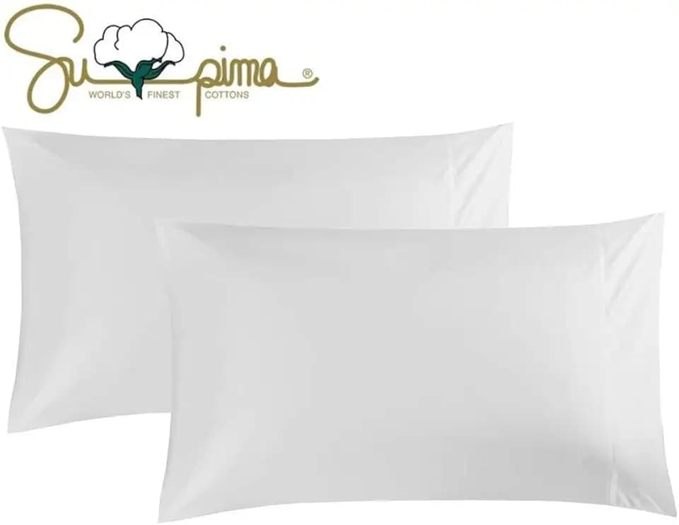 100% Supima Cotton 600 Thread Count King Pillowcase Set of 2, Luxury Hotel Pillow Cases,Soft & Silky Sateen Weave, Premium Quality King Pillowcase 2 Pieces (White, KPC)