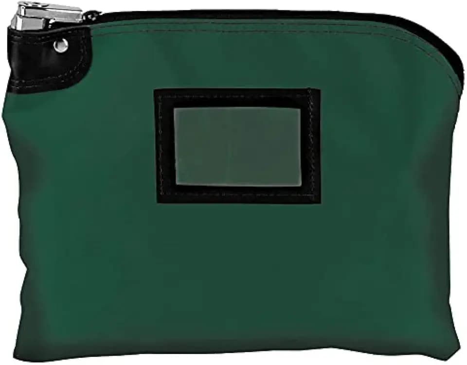 BankSupplies Forest Green 15W x 11H Laminated Nylon Locking Deposit Bag