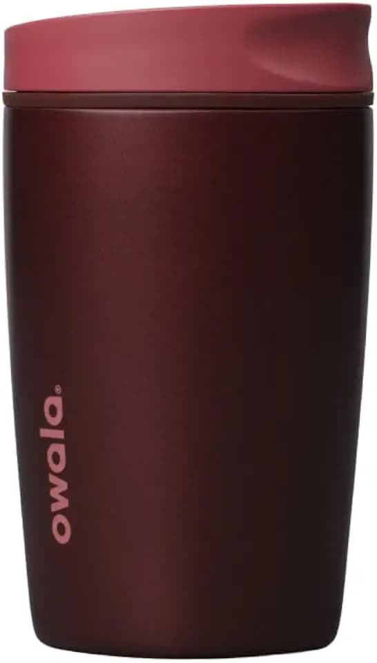 Owala SmoothSip Slider Insulated Stainless Steel Coffee Tumbler, Reusable Iced Coffee Cup, Hot Coffee Travel Mug, BPA Free 12 oz, Black Cherry