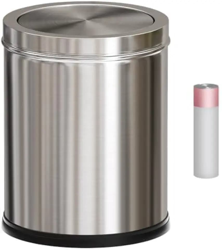 4 Gallon Stainless Steel Waste Bin,Small Metal Garbage can with Shake Lid,Paper Backet with Flipping Lid, Large Capacity Trash Can, for Kitchen,Bathroom,Living Room,Office,Hotle (Silver)