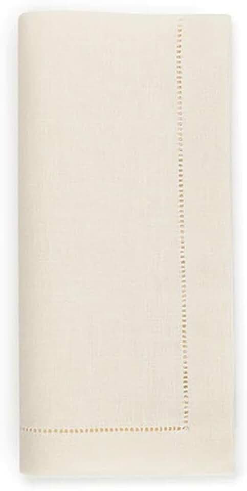 Sferra Festival 100% Linen Hemstitched Dinner Napkins - Eggshell