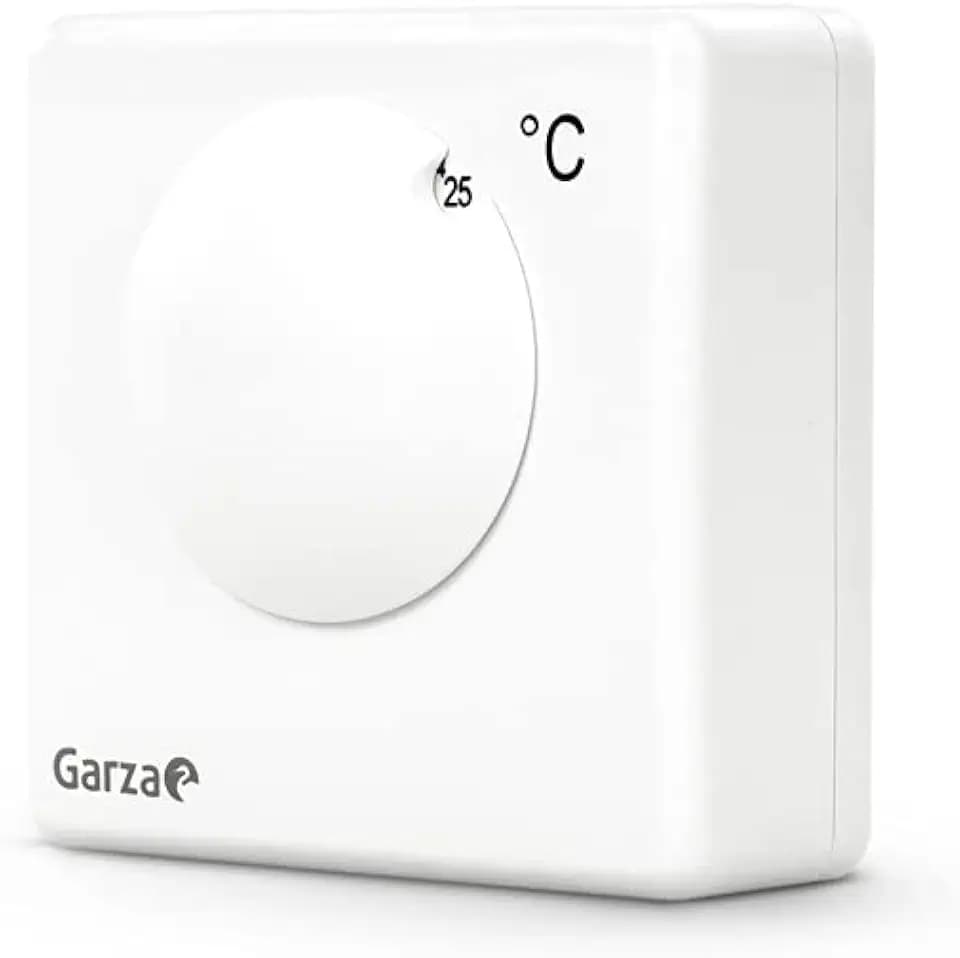 Garza - Analoger Thermostat für Kessel und Heizung, manuelle Regelung, Weiß, 45 x 130 x 170 Millimeter