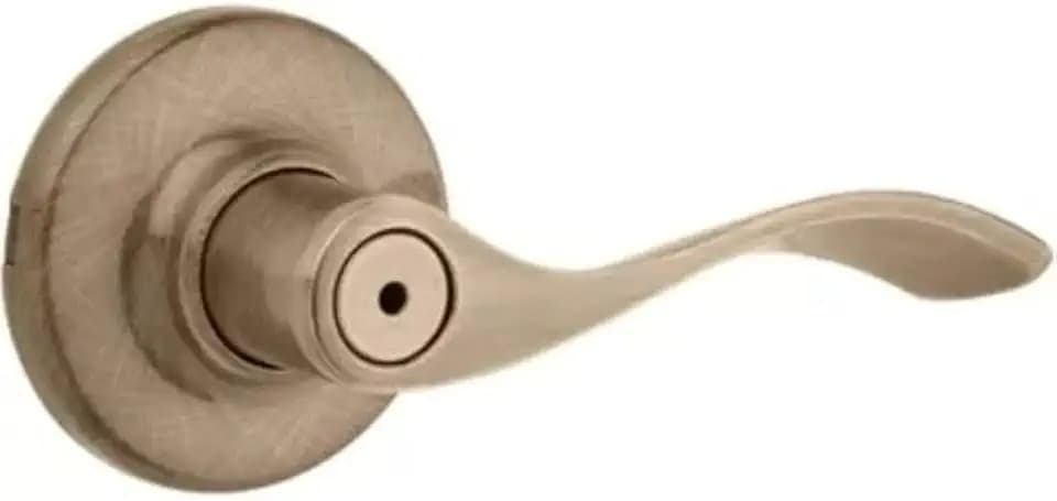 Kwikset Balboa Interior Privacy Door Handle with Lock, Door Lever for Bathroom and Bedroom, Antique Brass Reversible Keyless Turn Lock, with Microban Protection