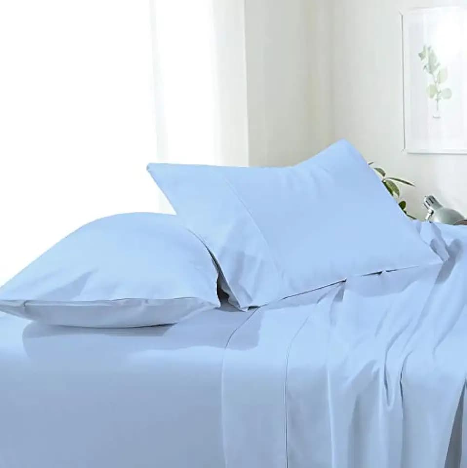 NON Sticky cotton Premium California King Waterbed Sheets, 4 Piece Egyptian Cotton Attached Sheet Set with 12" Deep Pocket, Soft Breathable Bedding for Waterbeds 84" x 98", Light Blue Solid