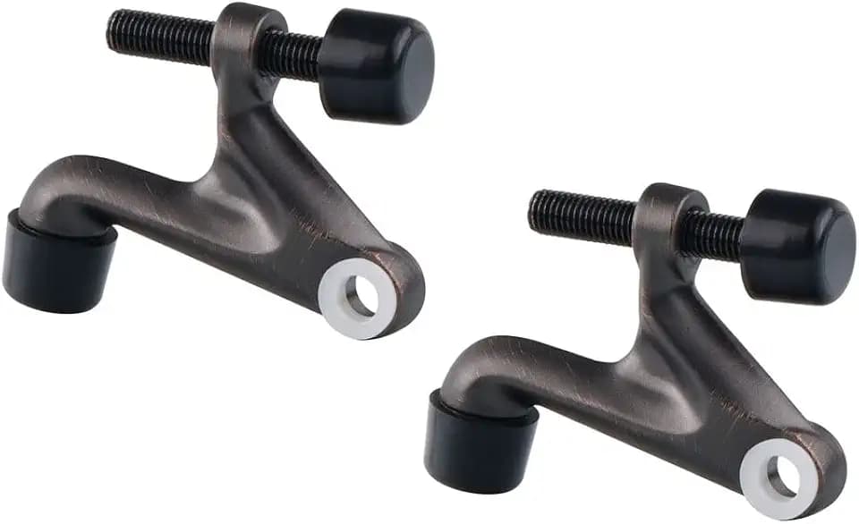 Triumph Hardware 2 Pack Hinge Pin Door Stopper,Adjustable Heavy Duty Door Stopper 2-3/8"x15/16”,Brushed Nickel,with Black Rubber Bumper Tips (Oil Rubbed Bronze)
