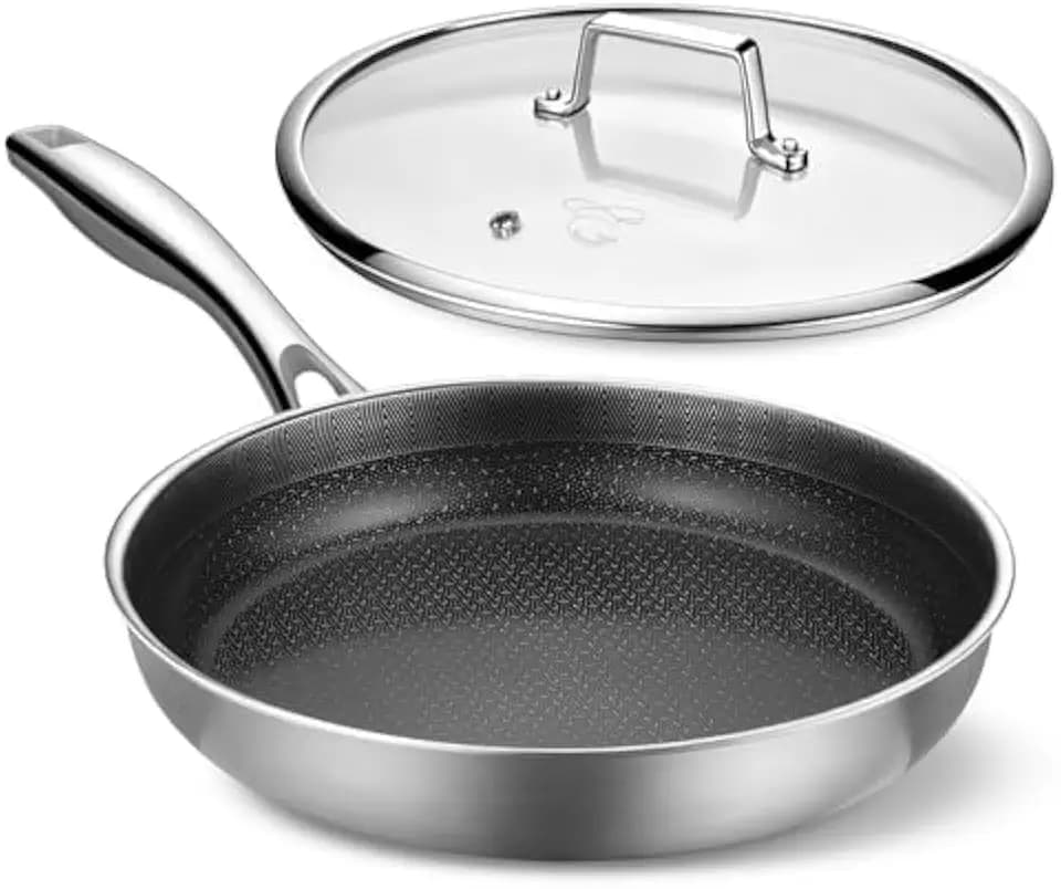 PekGema 10 Inch Frying Pan with Lid,Ceramic Nonstick Stainless Steel