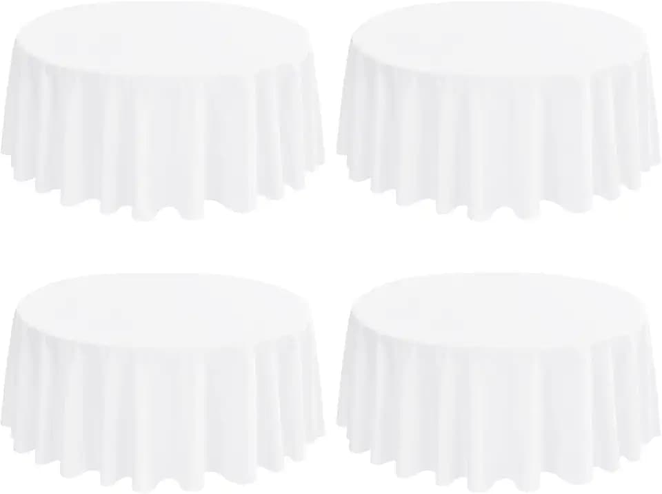 4 Packs 90 Inch White Round Polyester Tablecloths