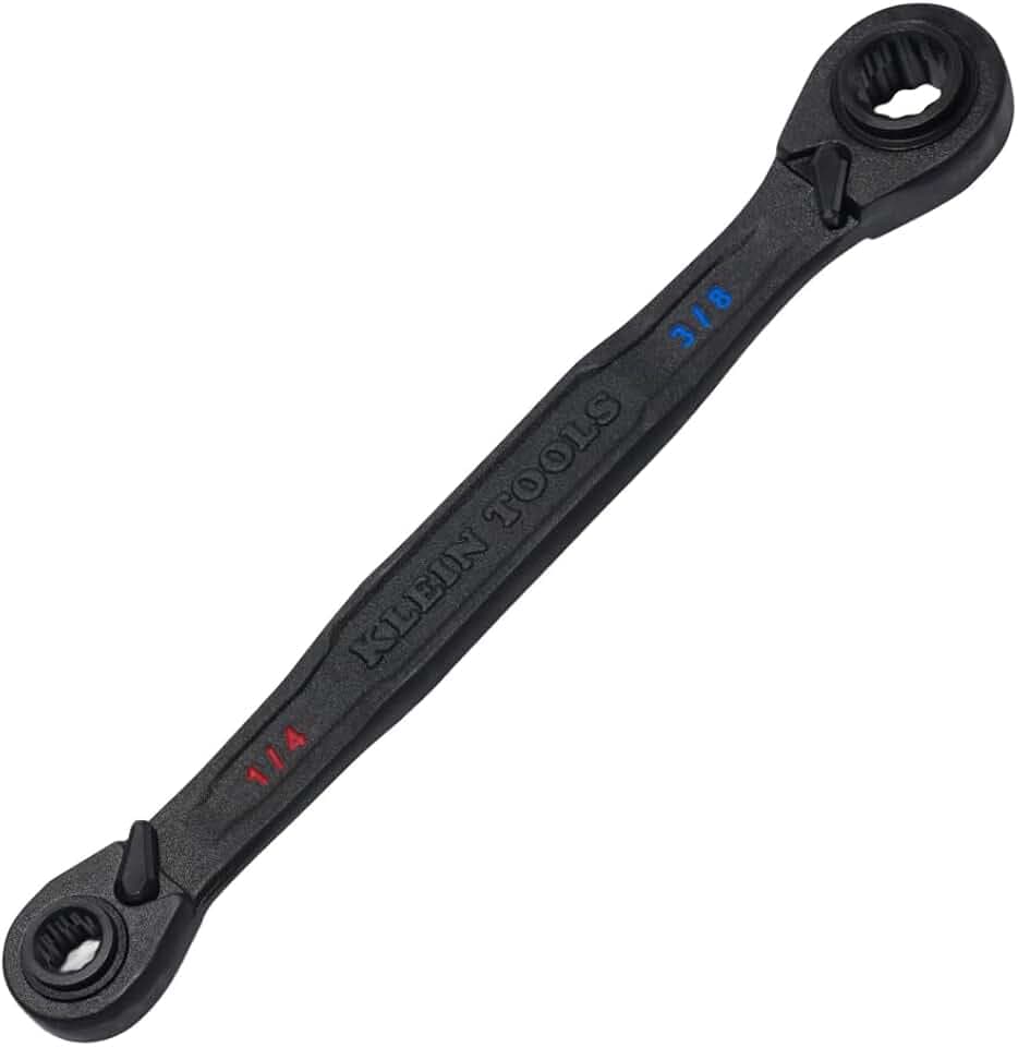 KLEIN TOOLS 68214 4-in-1 Reversible Ratchet Wrench, Box Wrench, SAE Hex Sizes 1/4, 5/16, 3/8, and 7/16-Inch, 90-Tooth Ratchet, Pass-Through Design