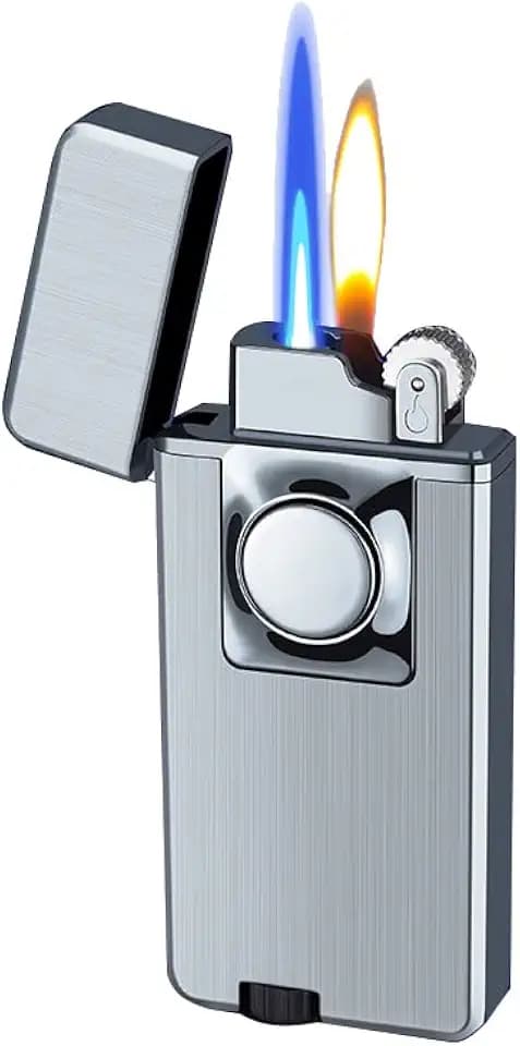 Jet Torch Cigar Lighter, Soft/Jet Flame Switchable Cigarette Lighter with Flame Adjustable, Refillable Butane Lighter, Great Gift for Man, Birthday, Christmas (Silver)