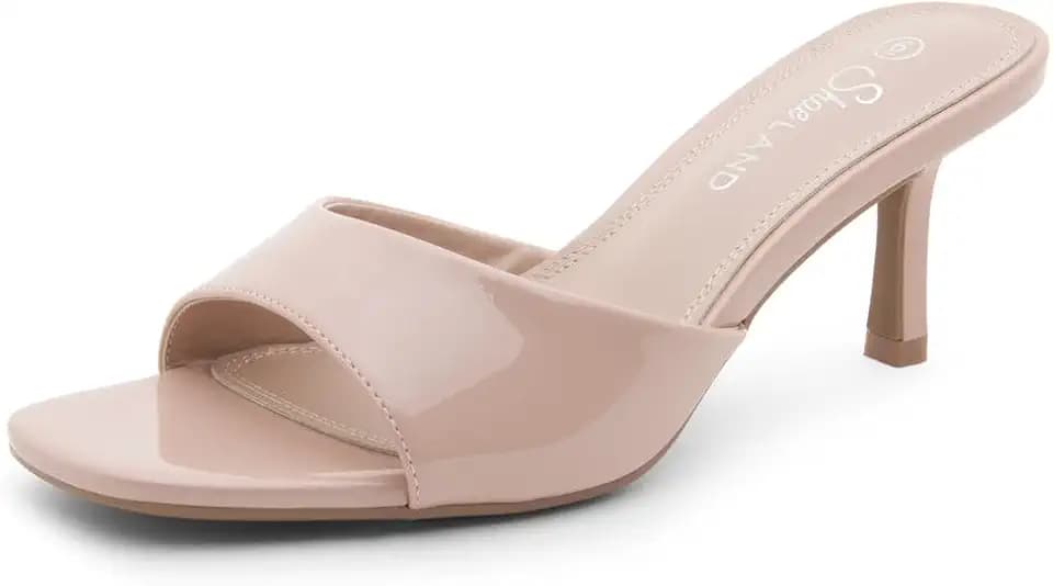 Shoe Land Women's Low Heels Stiletto Heeled Slides, Open Toe One Band Slip-On Heeled Mules – Dressy Heeled Sandals for Prom, Party Wedding and Vacation