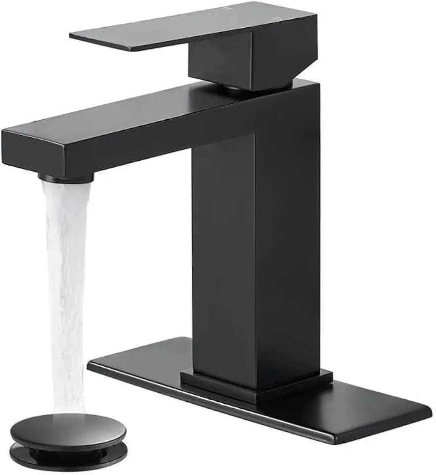 Matte Black Bathroom Faucet, Square Bathroom Sink Faucet 1 Hole