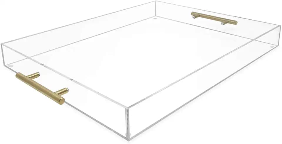 Isaac Jacobs 16x20 Clear Acrylic Serving Tray with Gold Metal Handles