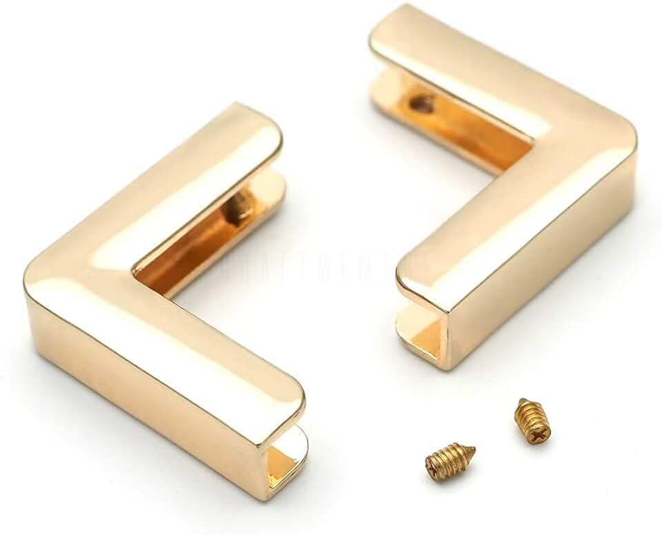 CRAFTMEMORE 4pcs Metal Purse Corner for Bag, Protecter for Bag, Screw-in Bag Corner Clip, Leather Clip, Bag End Corners VT- SC46 (Gold)
