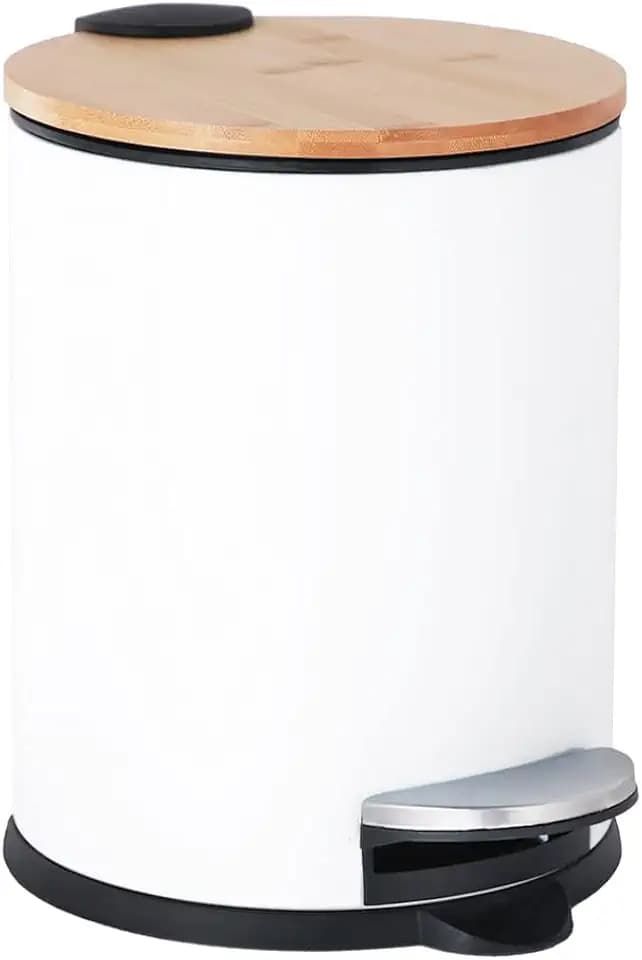 SIDIANBAN Mini Trash Can with Bamboo Lid Soft Close and Foot Pedal