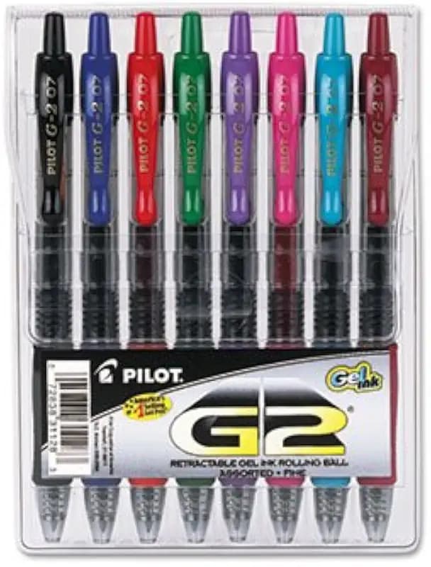 Pilot Products - Pilot - G2 Roller Ball Retractable Gel Pen, Assorted Ink, Fine, 8 per Pack - Sold As 1 Set - Gel ink formula. - Soft cushion grip. - Check safe and smear-proof.