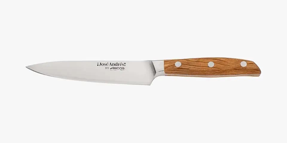 Arcos 6-Inch Forged Chef Knife for Professional Culinary Precision. NITRUM Stainless Steel Blade with Silk Edge. Ergonomic Holm Oak Handle. Made in Spain, José Andrés Series.