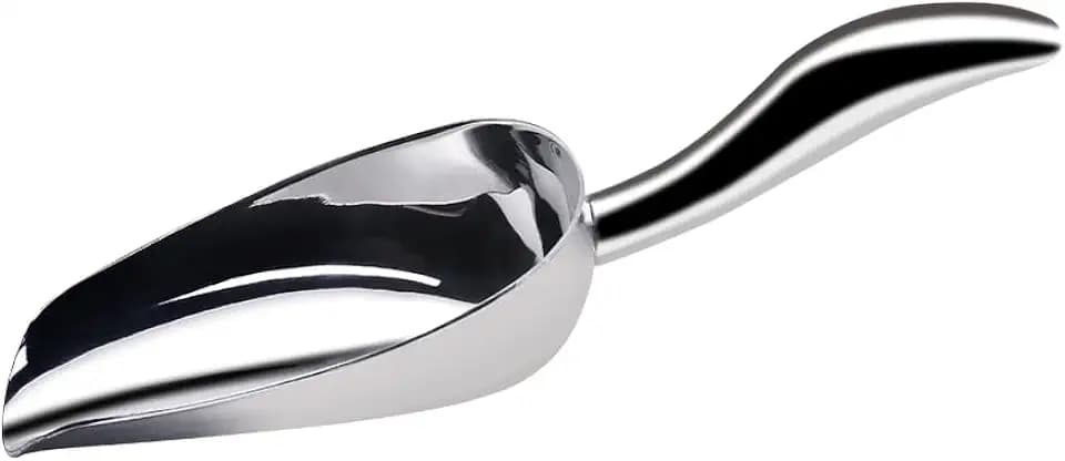 Ice Scoop for Freezer Stainless Steel Ice Flour Utility Scoop for Ice Maker Kitchen Bar Party Wedding, Heavy Duty, Dishwasher Safe 6 OZ Utility Flour Scoop (Curled Handle-1pc)
