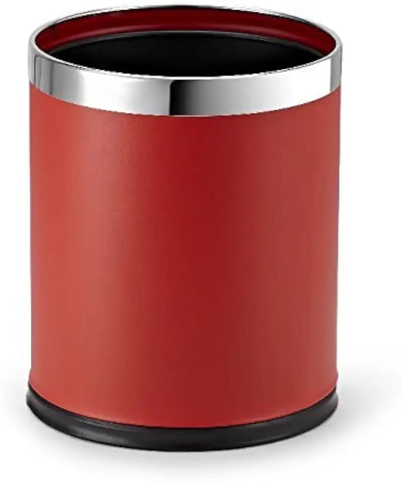 Small Office Trash Can, Open Top Small Wastebasket Bin, Invisi-Overlap' Metal Garbage Can, Waste Basket for Powder Room, Vanity, Bathroom (Red)
