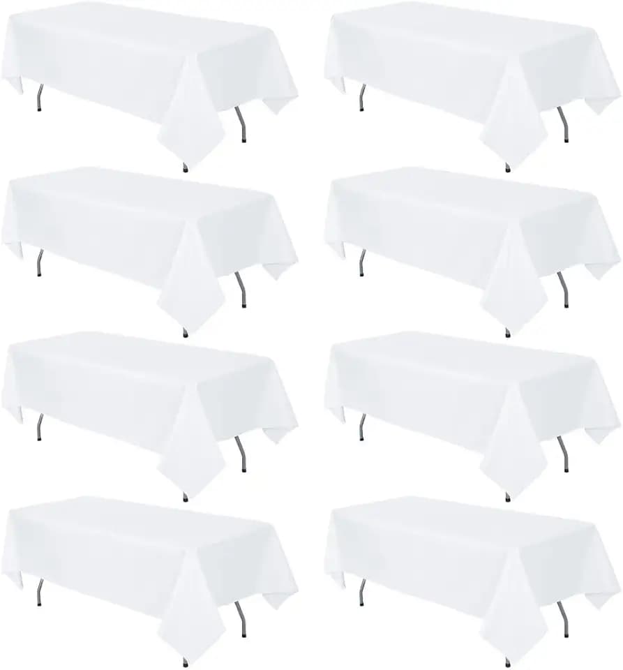 8 Pack White Rectangle Table Cloth 60 x 102 Inch For 6 Foot Tables