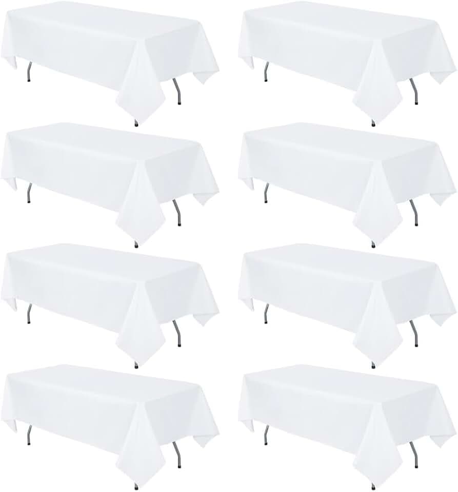 8 Pack White Rectangle Table Cloth 60 x 126 Inch For 8 Foot Tables