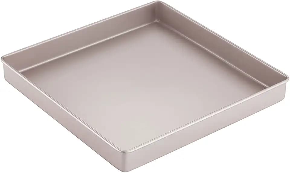 CHEFMADE 11-Inch Baking Sheet Pan, Non-Stick & Dishwasher Safe Square Jelly Roll Bakeware for Oven Roasting Meat Bread Battenberg Pizzas Pastries 11.2" x 11.2" x 1.4" (Champagne Gold)