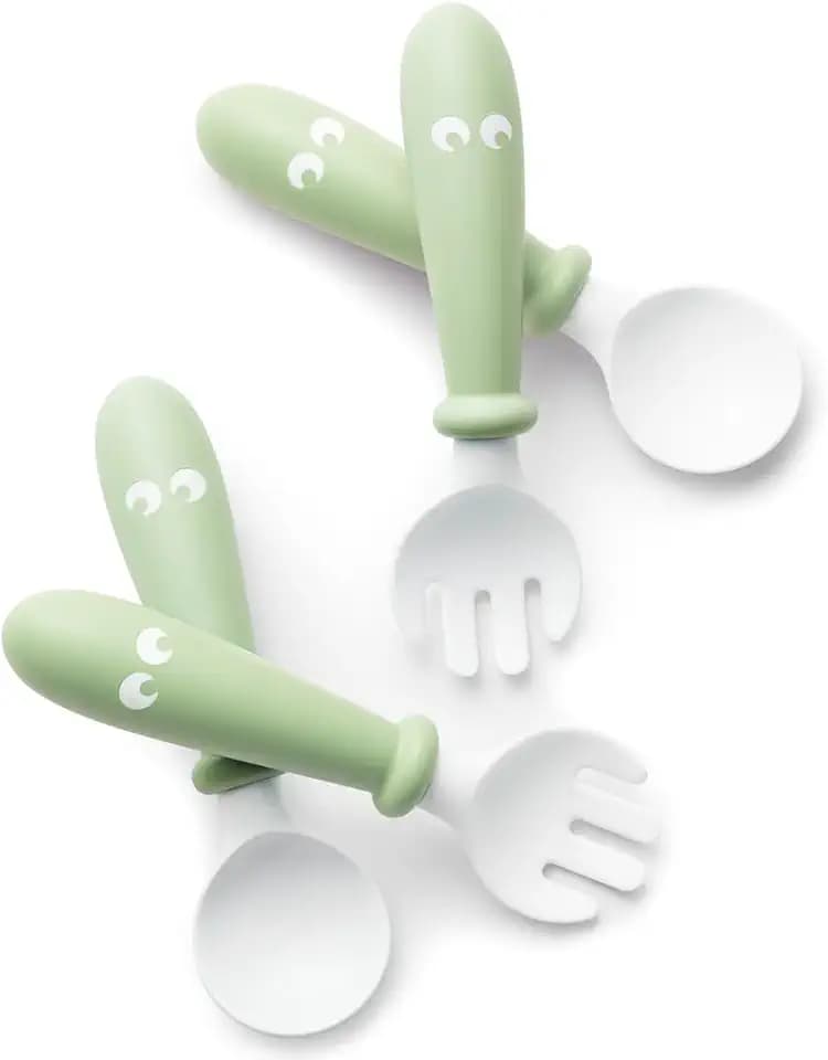 BabyBjörn Baby Spoon and Fork, 4 pcs, Powder Green