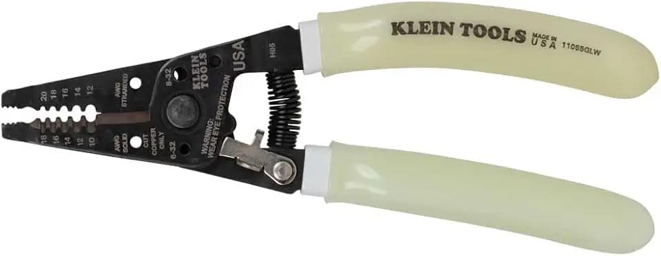 Klein Tools 11055GLW Wire Stripper / Cutter, Made in USA, Klein-Kurve Stripper / Cutter, 10-18 AWG Solid, 12-20 AWG Stranded Wire, Glow in the Dark Grips